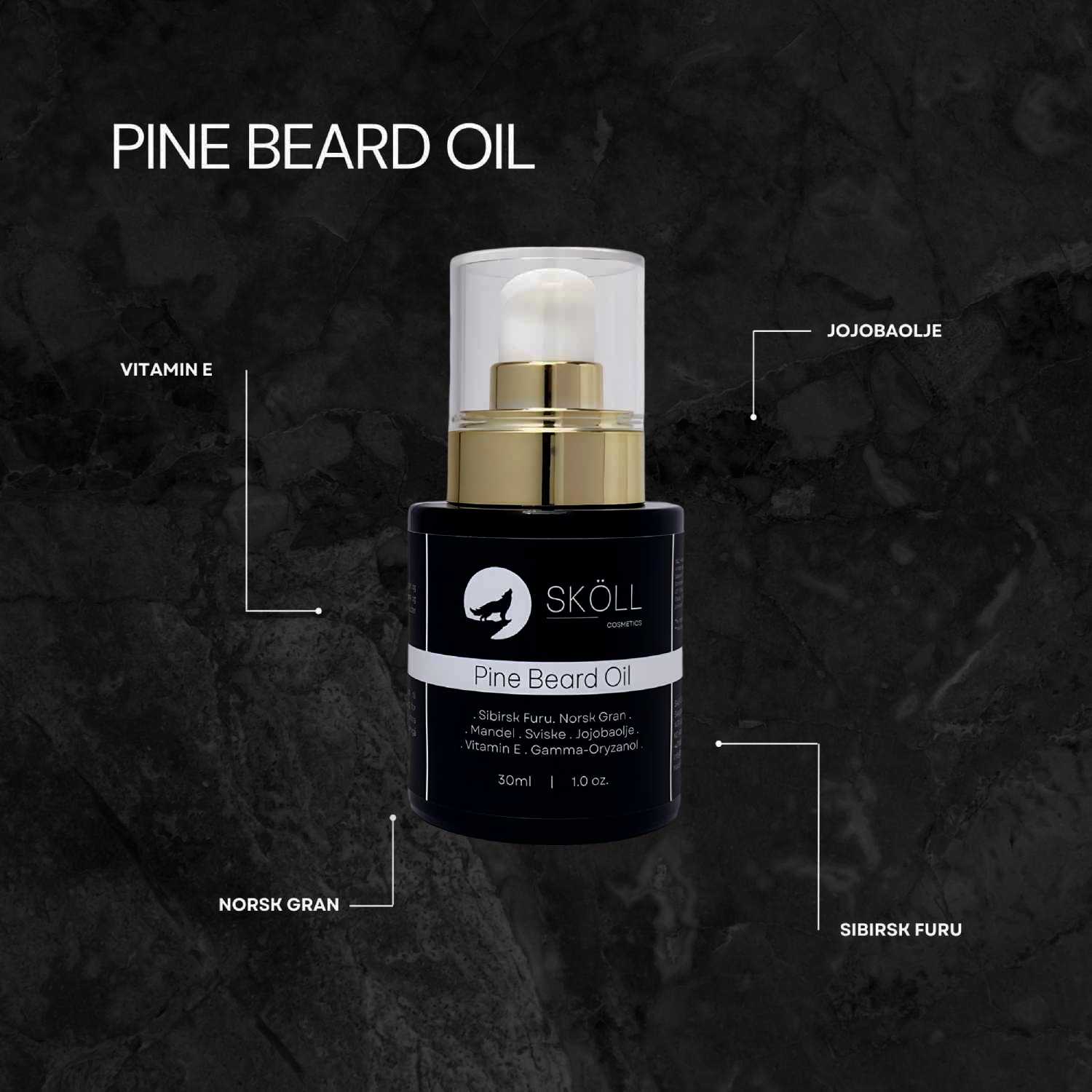 Sköll Cosmetics Pine Beard Oil naturlig skjeggolje hovedingredienser